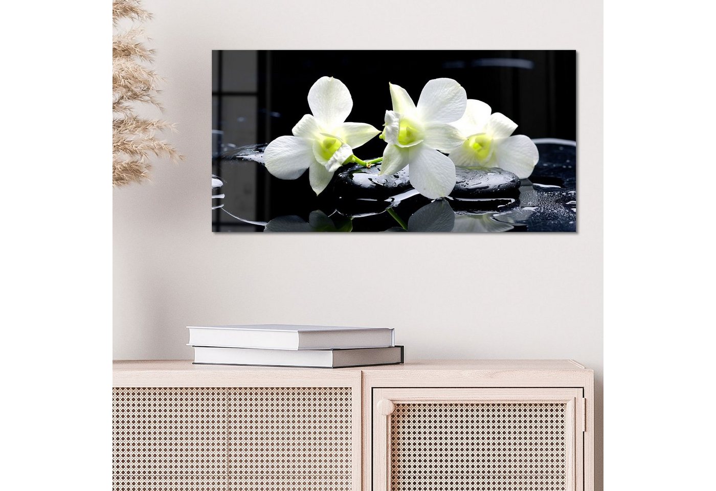 DEQORI Glasbild 'Orchidee mit Zen-Steinen', 'Orchidee mit Zen-Steinen', Glas Wandbild Bild schwebend modern – Bild 4 von 5