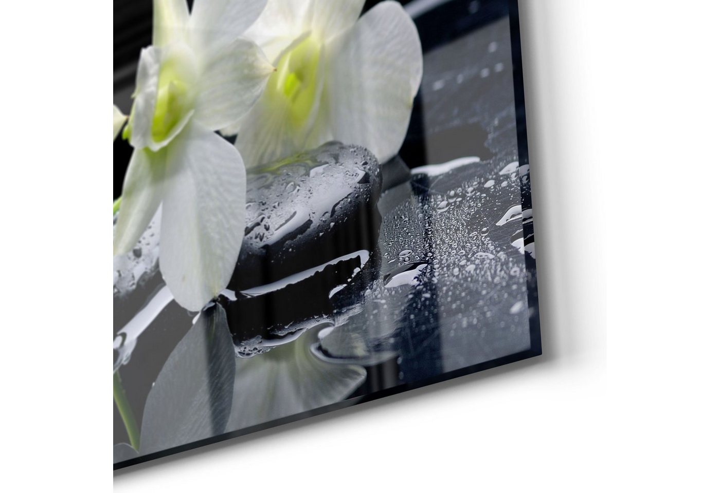 DEQORI Glasbild 'Orchidee mit Zen-Steinen', 'Orchidee mit Zen-Steinen', Glas Wandbild Bild schwebend modern – Bild 5 von 5
