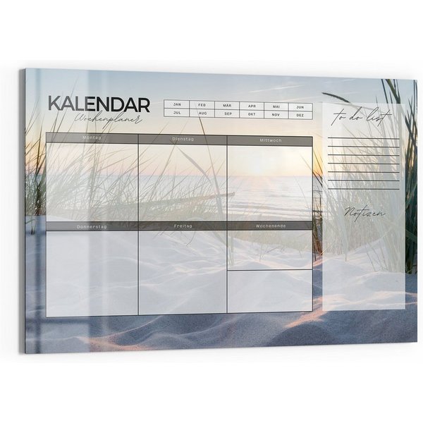 DEQORI Magnettafel 'Wochenplaner Dünen (DE) ', Whiteboard Pinnwand beschreibbar