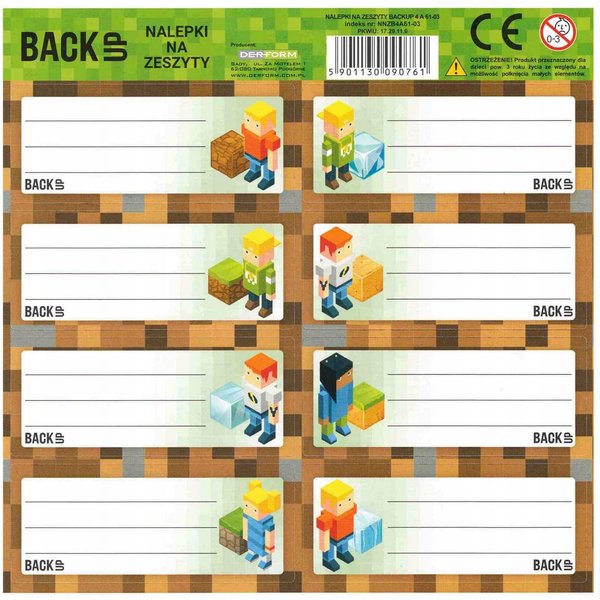 DERFORM Aufkleber Pixel-Namensaufkleber, 8 Stück, perfekt für Hefte & Bücher