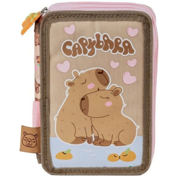 DERFORM Federmäppchen Federmäppchen 3 Fächer mit Inhalt Capybara Schulmäppchen Mädchen, (1-tlg)