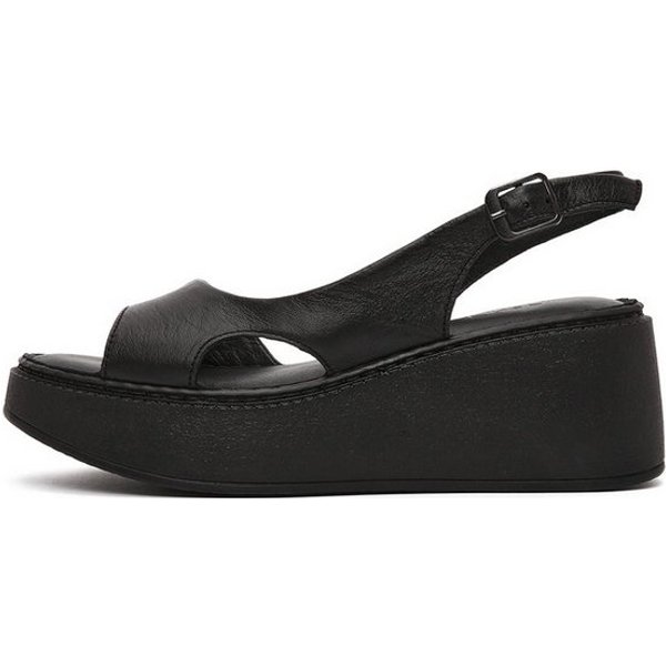 Derimod Keilabsatz-Sandalen aus Leder Sandale Echtes Leder, Lederkomfort, Schnallenverschluss, Plateau-Design