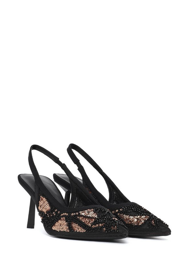Derimod Slingback-Pumps aus Textil mit hohem Absatz Pumps Kunstleder, Paillettenverzierung, Slingback-Design, Spitze Zehenpartie – Bild 4 von 5