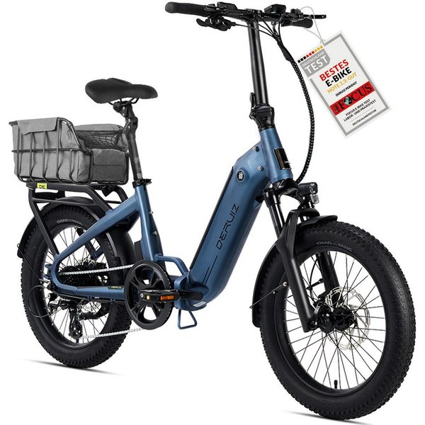 DERUIZ E-Bike Klapprad Peridot 20 × 3 Zoll, bis 143 km, Bluetooth und App, 8 Gang SHIMANO SHIMANO ALTUS 11-32T Schaltwerk, Kettenschaltung, Heckmotor, 500 Wh, (