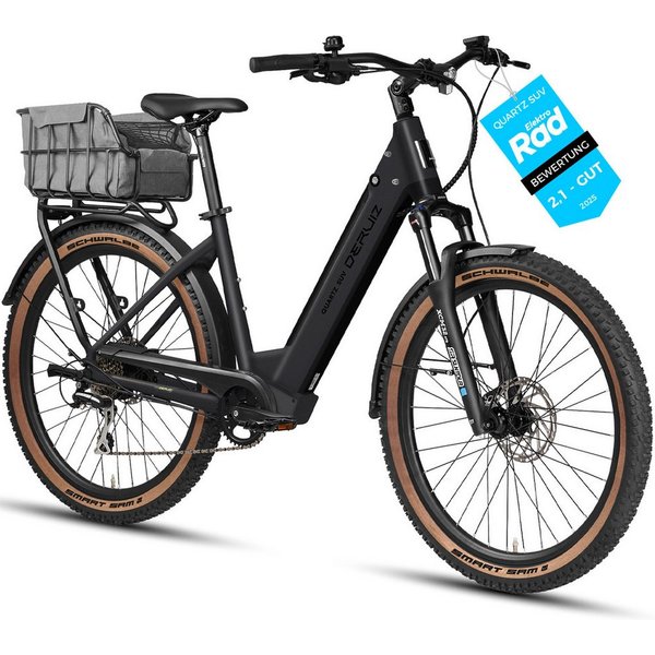 DERUIZ E-Bike Trekkingrad Quartz SUV 27,5 Zoll, bis 160 km, Drehmomentsensor, RH 46 cm, 8 Gang Shimano, Kettenschaltung, Heckmotor 250W, 644 Wh, (5 Stufen,Locko
