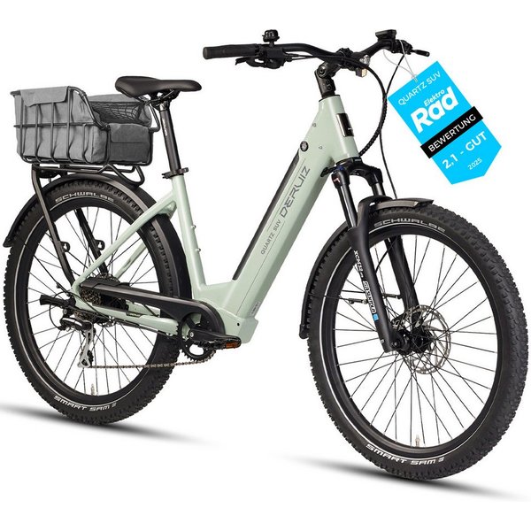 DERUIZ E-Bike Trekkingrad Quartz SUV 27,5 Zoll, bis 160 km, Drehmomentsensor, RH 46 cm, 8 Gang Shimano, Kettenschaltung, Heckmotor 250W, 644 Wh, (5 Stufen,Locko