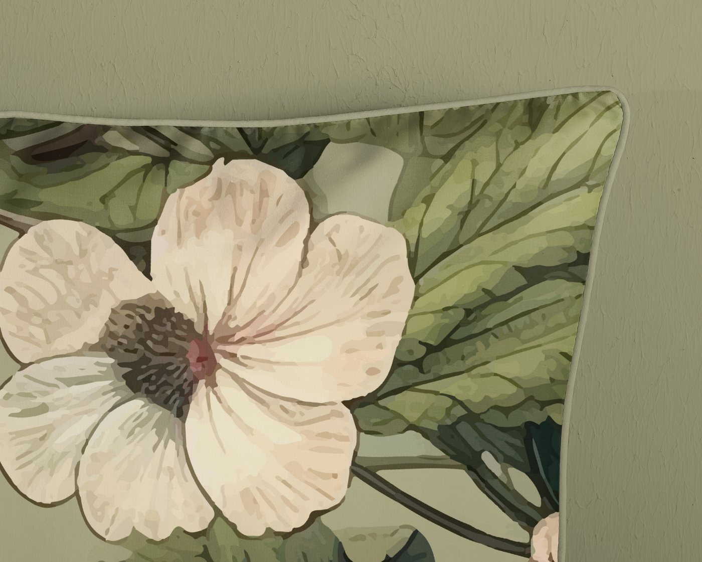 Descanso Wendebettwäsche Onaz, Renforcé, 2 teilig, Satin, Reißverschluss, Paspel, Biese, Wendeoptik, Luxe, Blumen, Grün – Bild 4 von 4