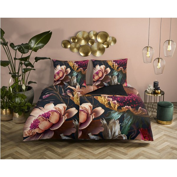Descanso Wendebettwäsche Straizo, Mako-Satin, Renforcé, Satin, 2 teilig, Satin, Reißverschluss, Paspel, Biese, Wende, Luxe, Blume, Anthrazit