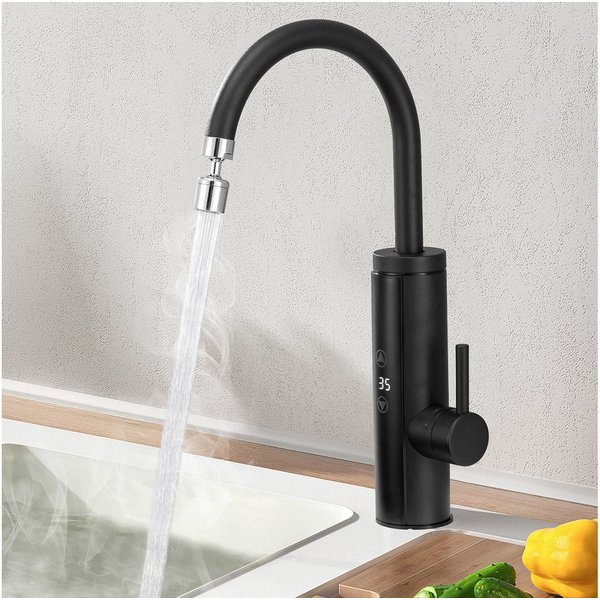 DESFAU Küchenarmatur mit Durchlauferhitzer, Wasserhahn 360° drehbar,3-Stufen Touchregelung spültischarmatur küche,Elektrische Durchlauferhitzer,Schwarz
