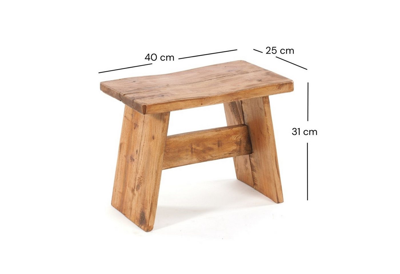 DESIGN DELIGHTS Hocker SITZBÄNKCHEN "SCHEMEL 40", Altholz massiv, 31x40x25cm, Fußhocker, 0 – Bild 2 von 5