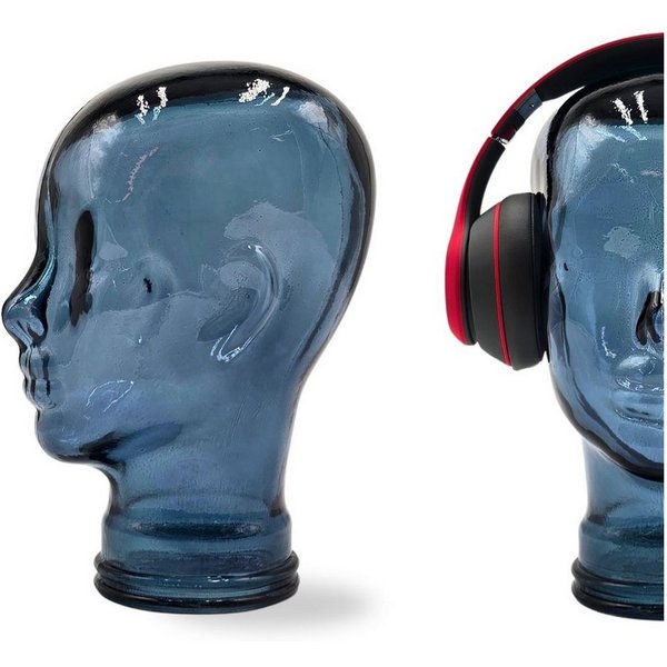 DESIGN DELIGHTS Skulptur Glas KOPFHÖRERSTÄNDER 29cm Glaskopf Skulptur, T07 blau