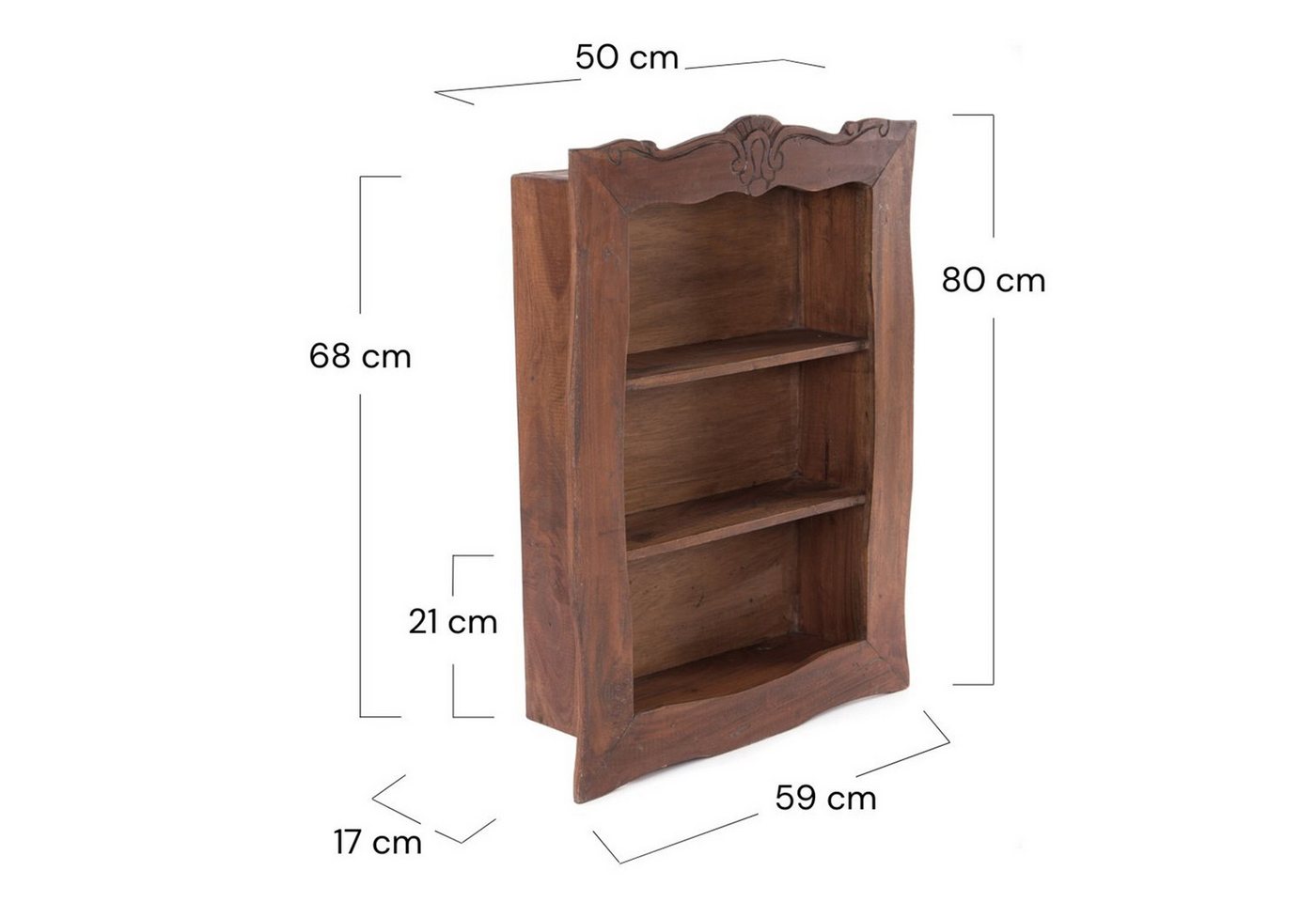 DESIGN DELIGHTS Wandregal WANDREGAL "CLEA", Altholz massiv, 80 cm, Hängeregal mit Schnitzerei – Bild 2 von 5