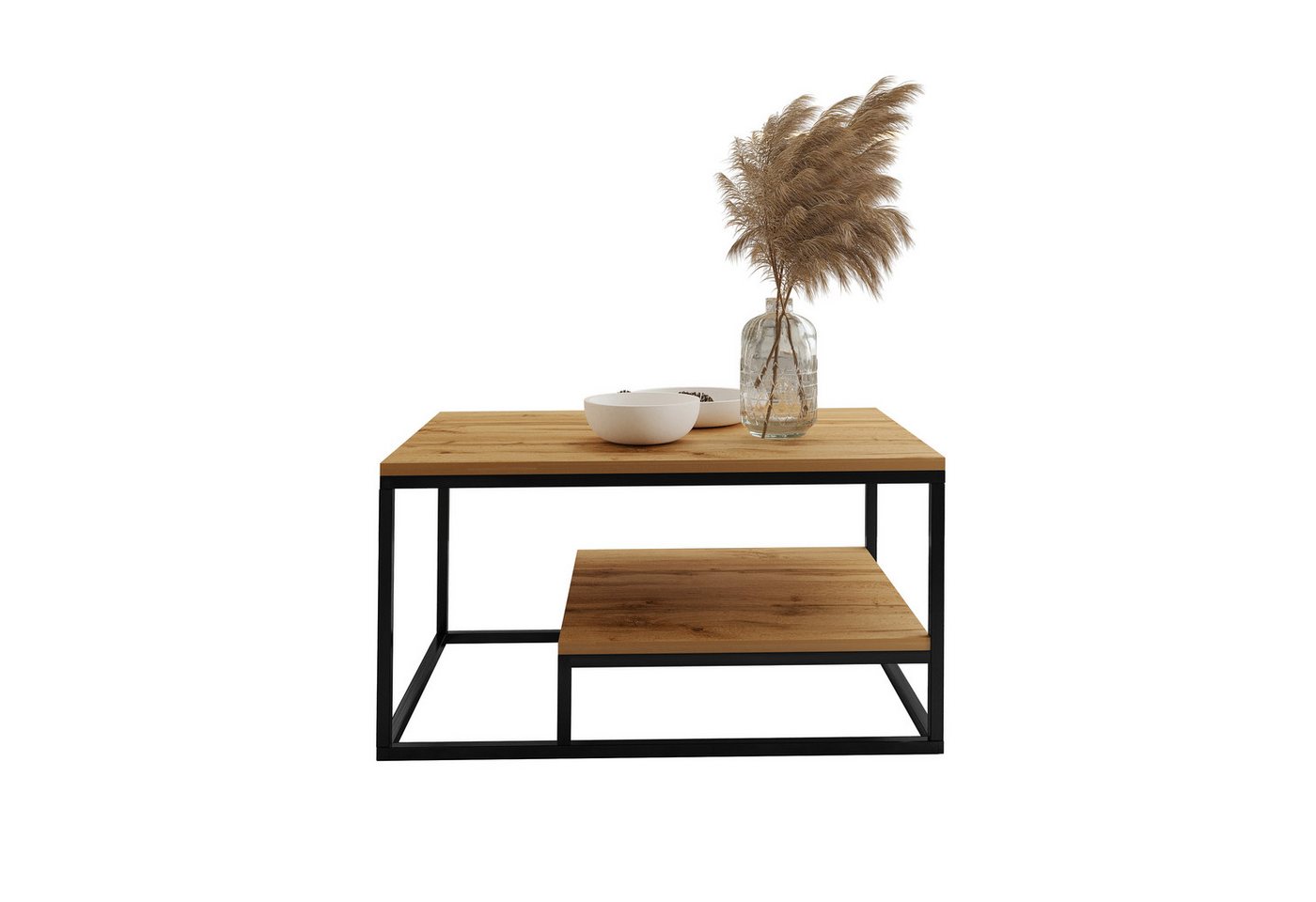 Design Möbel Couchtisch Moderner Couchtisch mit Ablage Stahlgestell, 90x60x48 cm – Bild 2 von 3