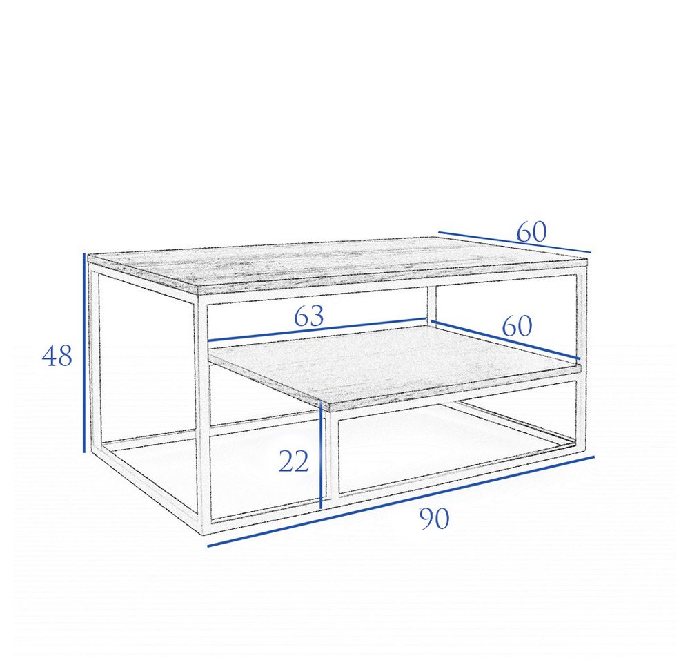 Design Möbel Couchtisch Moderner Couchtisch mit Ablage Stahlgestell, 90x60x48 cm – Bild 3 von 3
