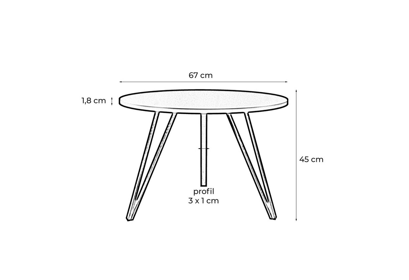 Design Möbel Couchtisch Moderner Runder Couchtisch - Tischplatte, 67 cm Metallgestell – Bild 4 von 4