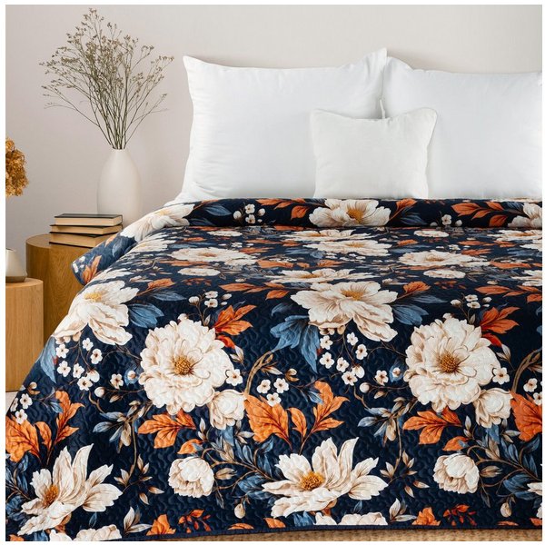 Design91 Bettüberwurf FLOWER Tagesdecke Blumenmuster, Gesteppte Patchworkdecke 170x210 220x240 200x220