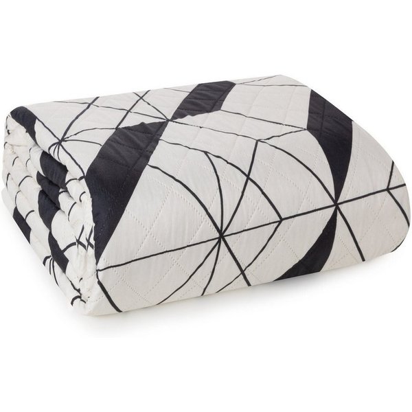 Design91 Bettüberwurf GEO Gemusterte Allzweckdecke Mikrofaser, Karomuster Graue Decke weiß schwarze Tagesdecke Sofadecke Modern