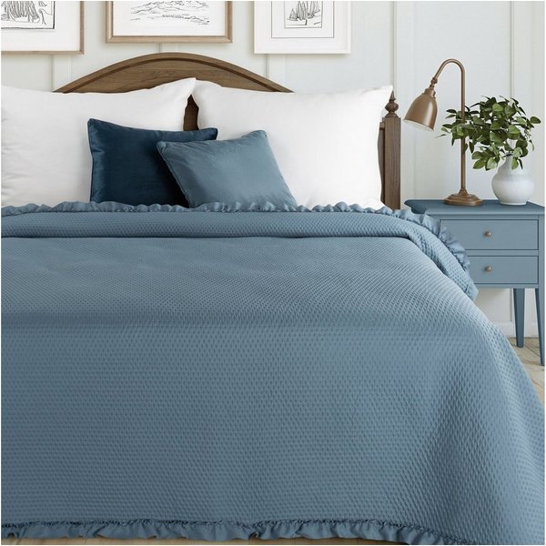 Design91 Tagesdecke BELLA RÜSCHE, Bettüberwurf mit Rüschen, elegante Tagesdecke, weiche Struktur