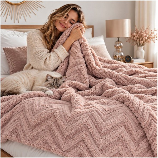 Wohndecke HYGGE Kuscheldecke – weiche Sofadecke, Design91, mit Fischgrät-Struktur, Mikrofaser 340 GSM, Plaid für Sofa & Bett