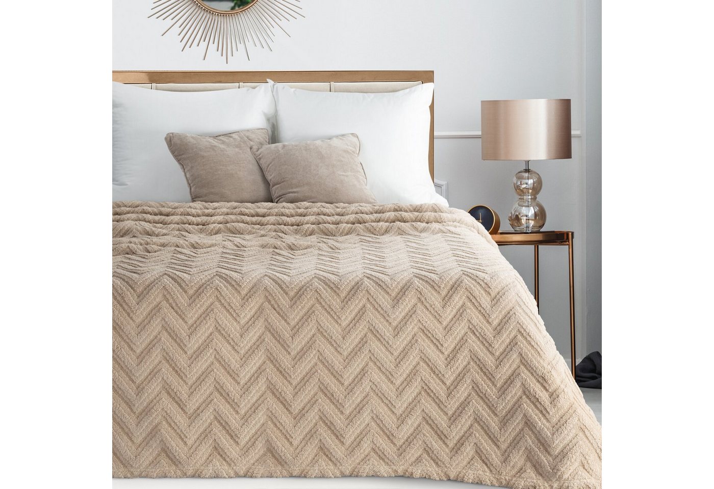 Wohndecke HYGGE Kuscheldecke – weiche Sofadecke, Design91, mit Fischgrät-Struktur, Mikrofaser 340 GSM, Plaid für Sofa & Bett – Bild 2 von 5