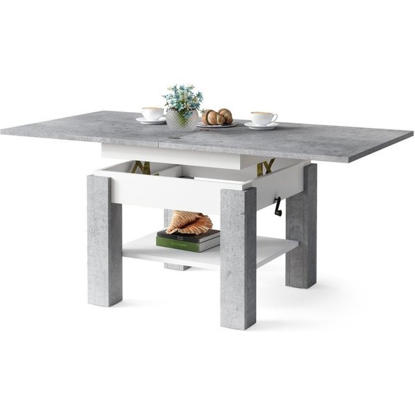 designimpex Couchtisch Design Cleo stufenlos höhenverstellbar aufklappbar Esstisch