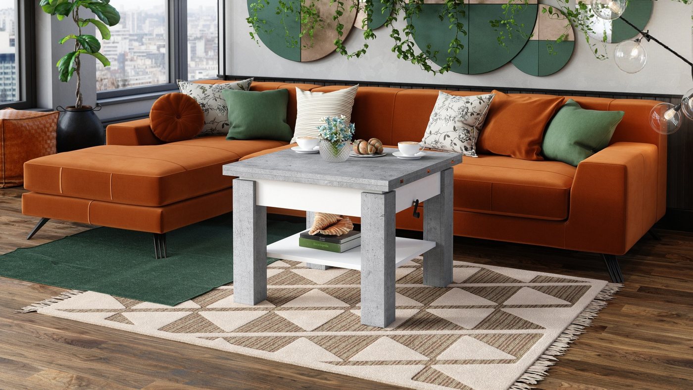 designimpex Couchtisch Design Cleo stufenlos höhenverstellbar aufklappbar Esstisch – Bild 3 von 5