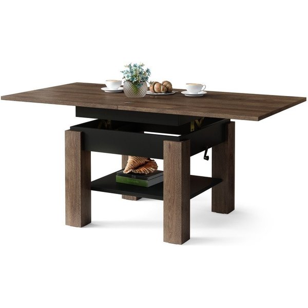 designimpex Couchtisch Design Cleo stufenlos höhenverstellbar aufklappbar Esstisch