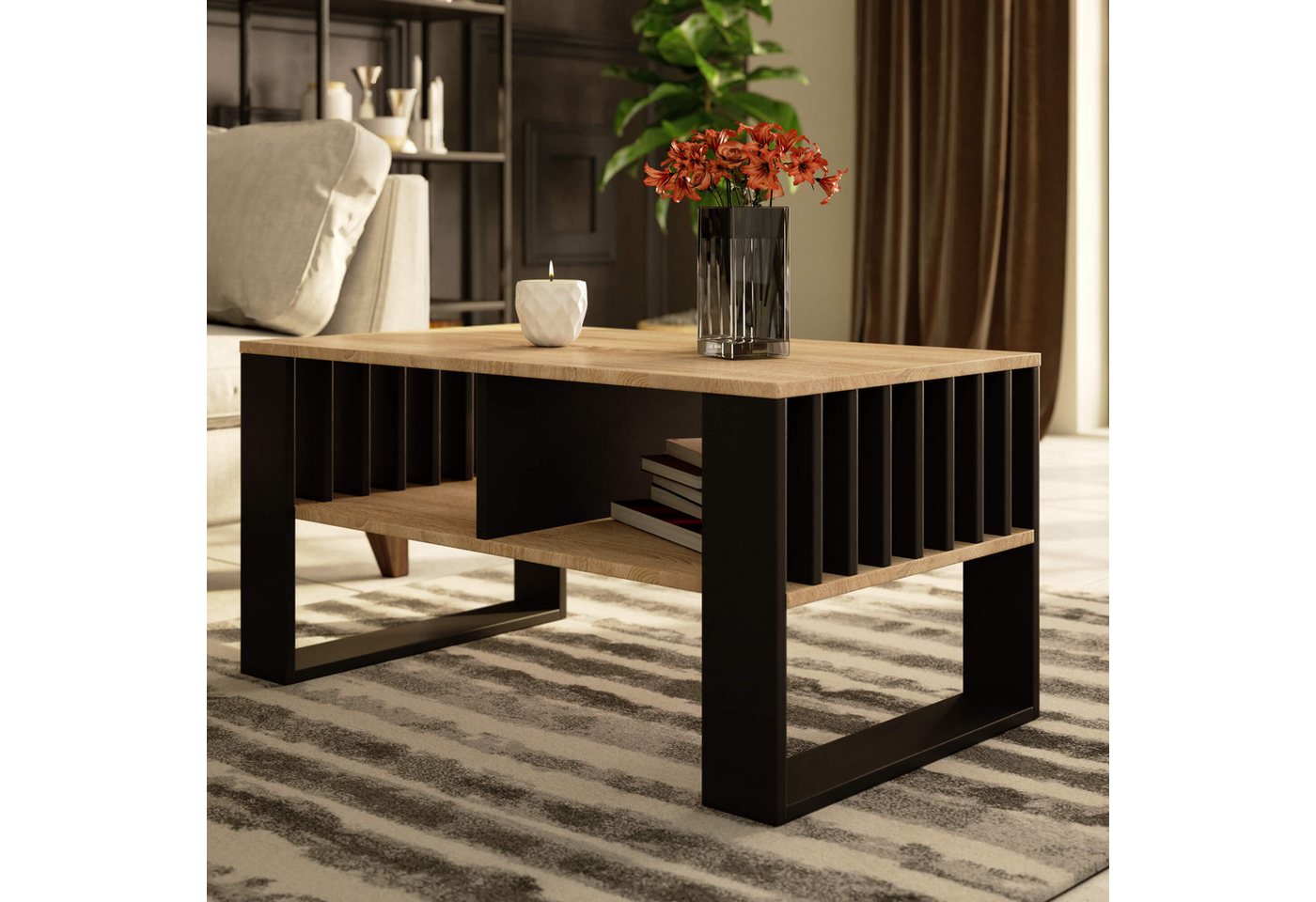 designimpex Couchtisch Design Couchtisch AR-111 mit Ablage Wohnzimmertisch Tisch Sofatisch, Funktionstisch, Wohnzimmertisch, Tisch, Esstisch, Sofatisch, Rollen – Bild 2 von 5