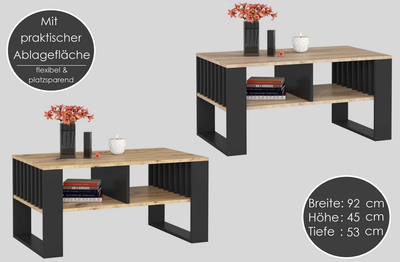 designimpex Couchtisch Design Couchtisch AR-111 mit Ablage Wohnzimmertisch Tisch Sofatisch, Funktionstisch, Wohnzimmertisch, Tisch, Esstisch, Sofatisch, Rollen – Bild 3 von 5