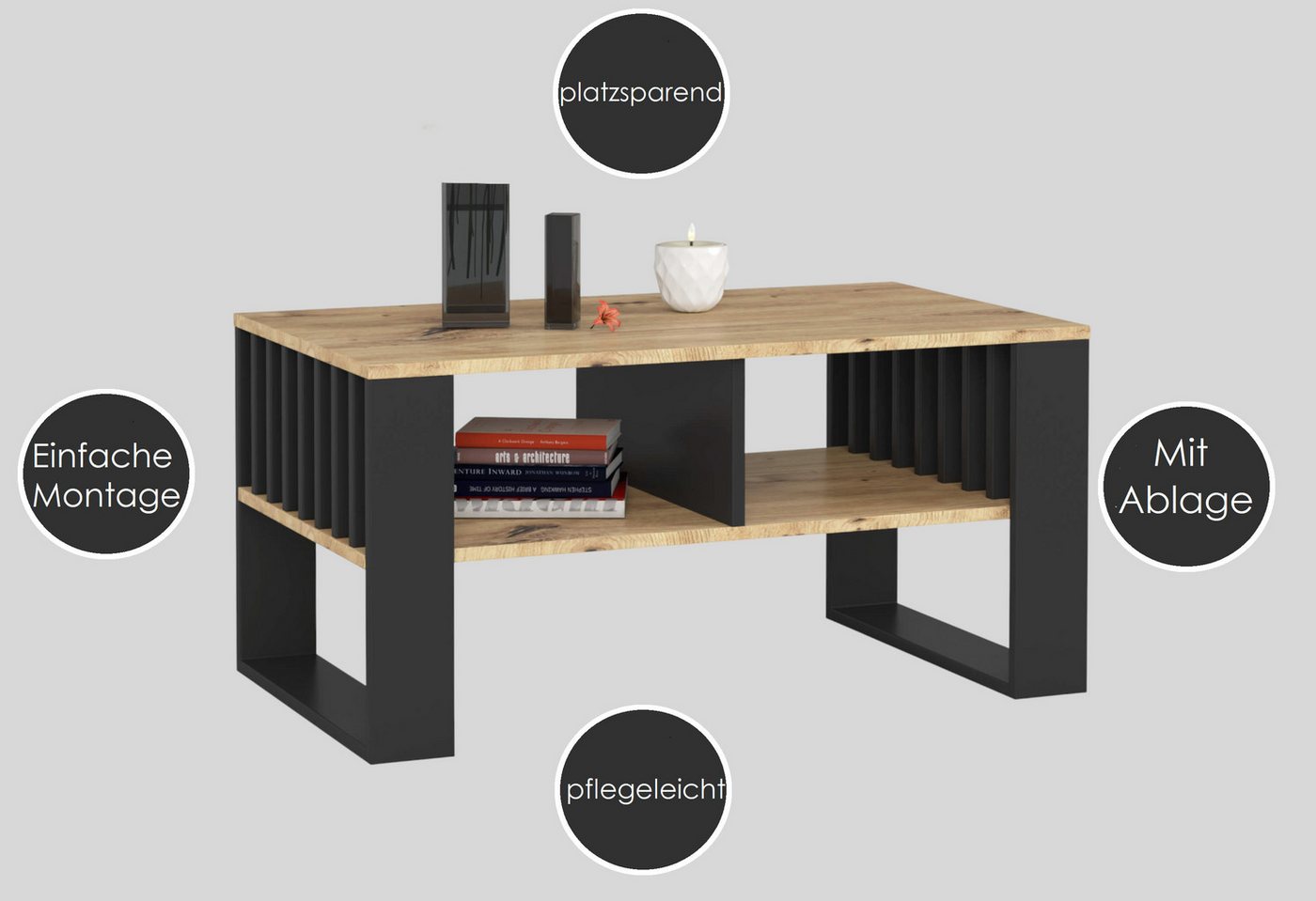 designimpex Couchtisch Design Couchtisch AR-111 mit Ablage Wohnzimmertisch Tisch Sofatisch, Funktionstisch, Wohnzimmertisch, Tisch, Esstisch, Sofatisch, Rollen – Bild 4 von 5