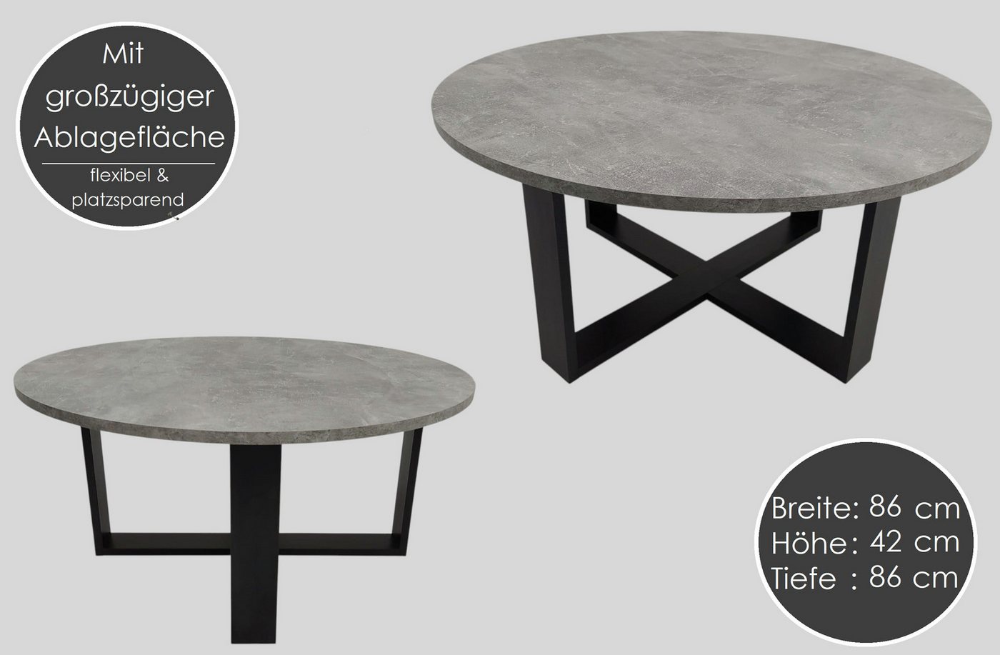 designimpex Couchtisch Design DA-333 rund Wohnzimmertisch Tisch 86 x 42 cm – Bild 3 von 5