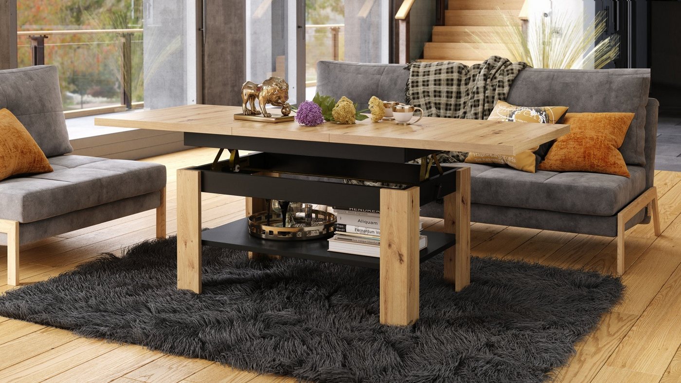 designimpex Couchtisch Design Rio stufenlos höhenverstellbar 55 - 67cm ausziehbar 130 - 170cm – Bild 2 von 5