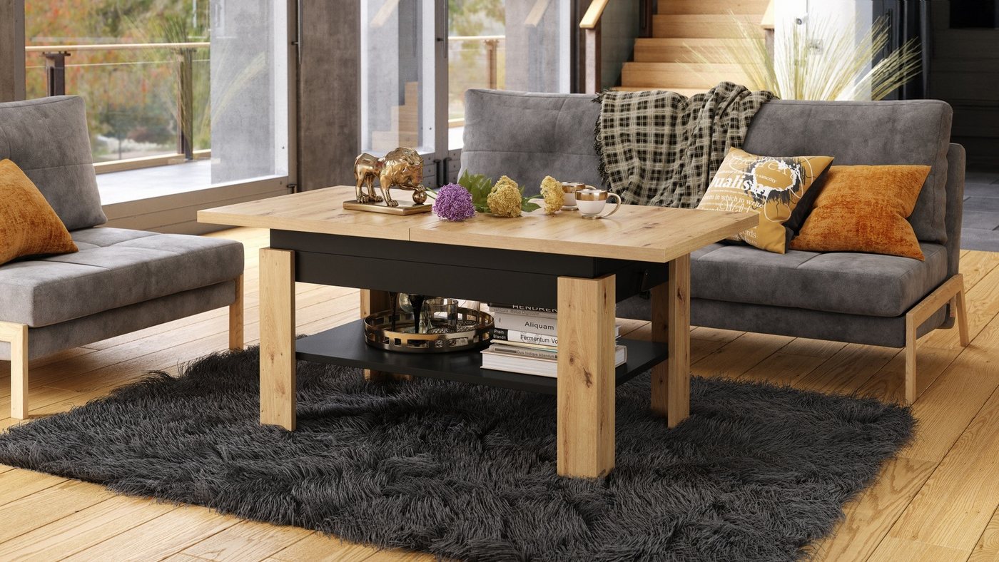 designimpex Couchtisch Design Rio stufenlos höhenverstellbar 55 - 67cm ausziehbar 130 - 170cm – Bild 3 von 5