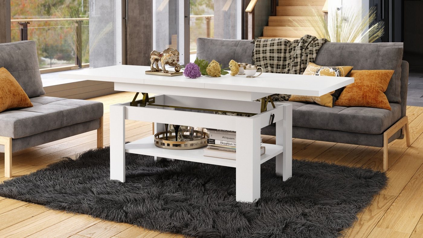 designimpex Couchtisch Design Rio stufenlos höhenverstellbar 55 - 67cm ausziehbar 130 - 170cm – Bild 2 von 5