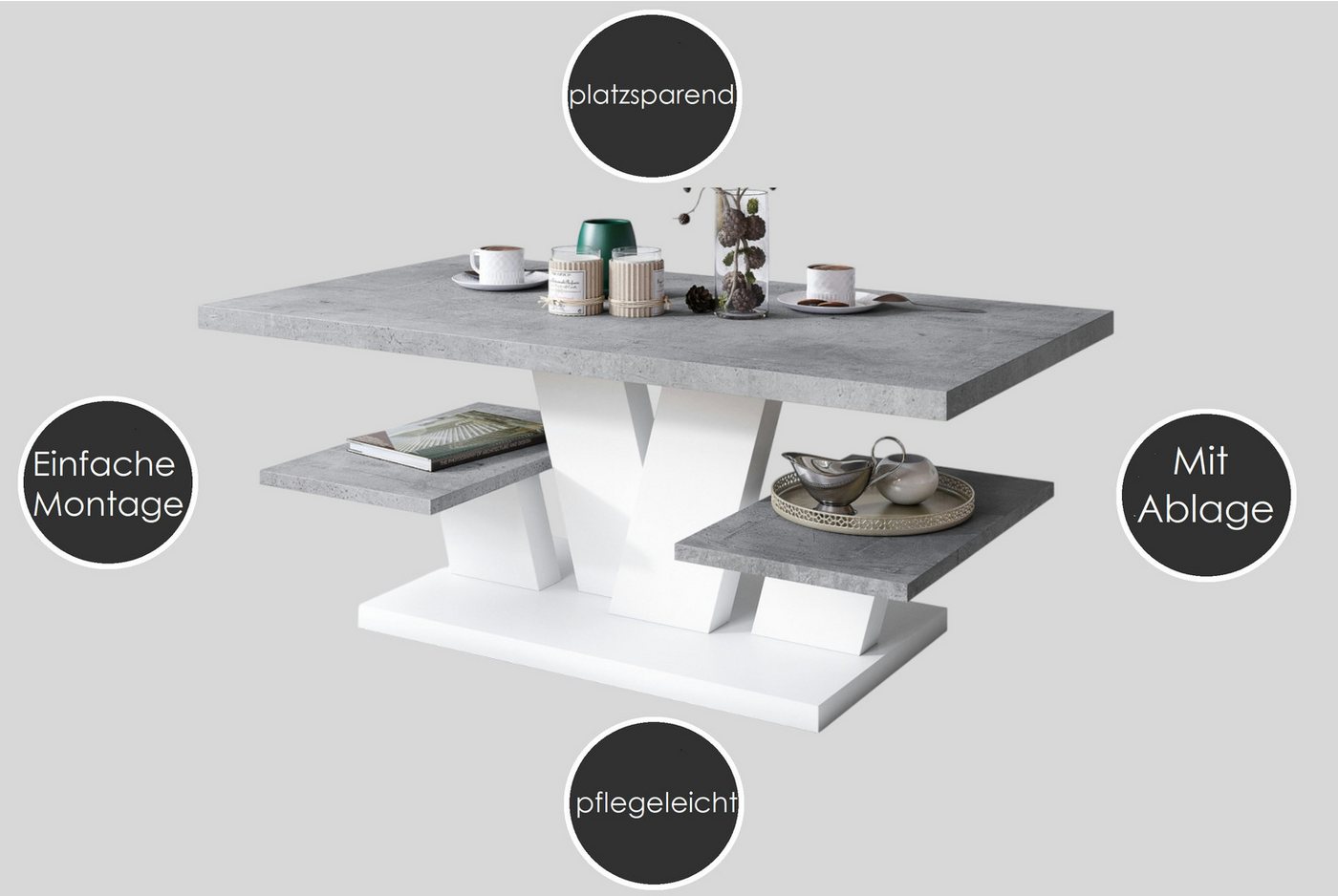designimpex Couchtisch Design Viva Tisch Wohnzimmertisch 110x60x45 cm mit Ablagefläche – Bild 4 von 5