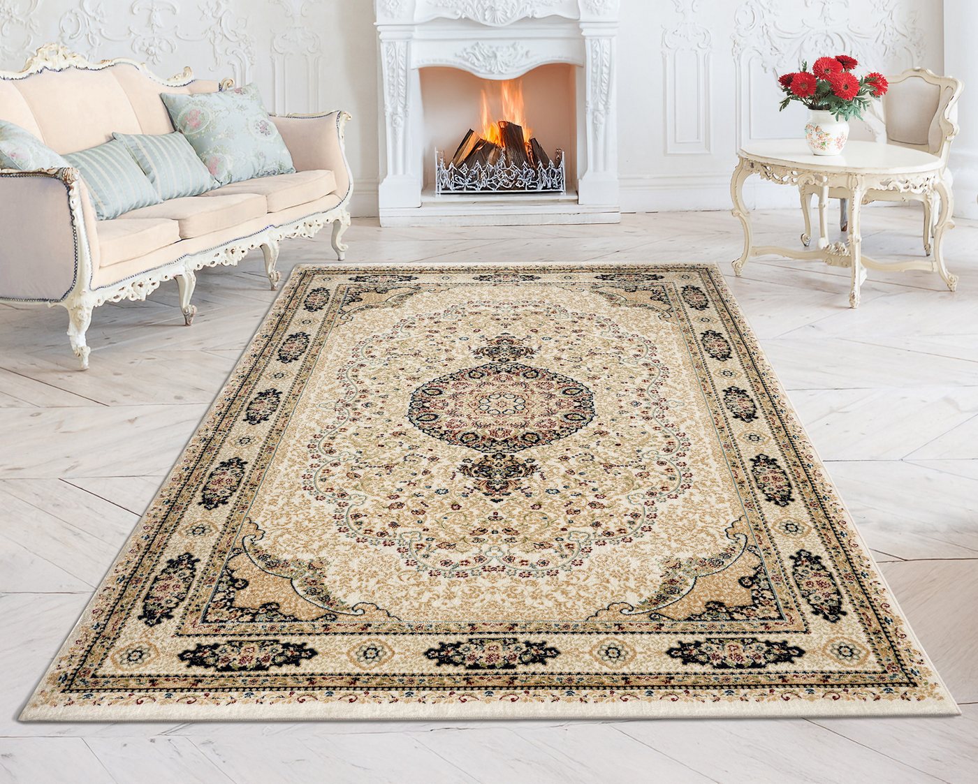 Carpetilla Designteppich Designer Wohnzimmer Carpetilla Asfahan Orientalisch Knochenfarbe, Rechtetig, Höhe: 13 mm, Kurzflor – Bild 2 von 5