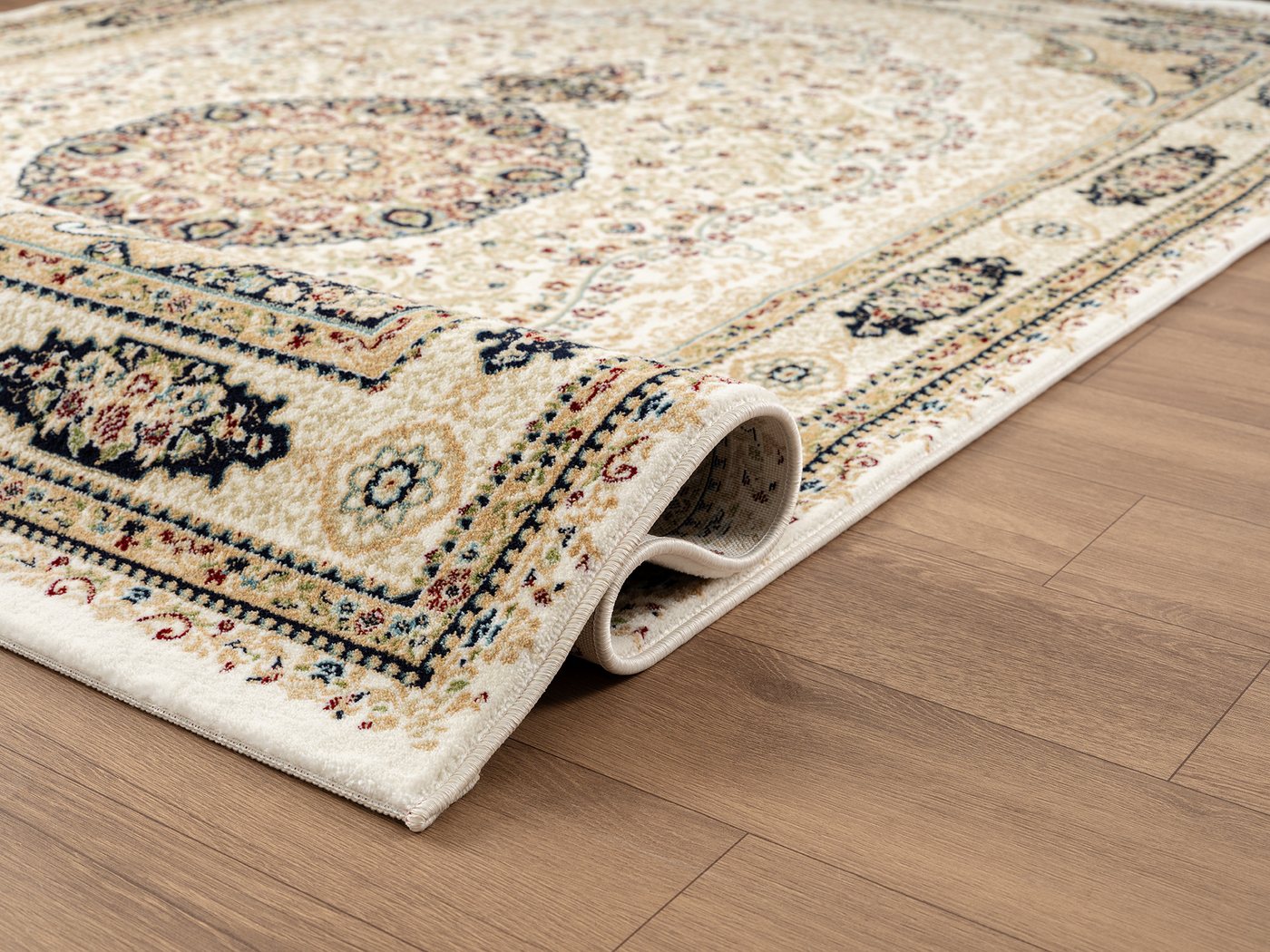 Carpetilla Designteppich Designer Wohnzimmer Carpetilla Asfahan Orientalisch Knochenfarbe, Rechtetig, Höhe: 13 mm, Kurzflor – Bild 3 von 5