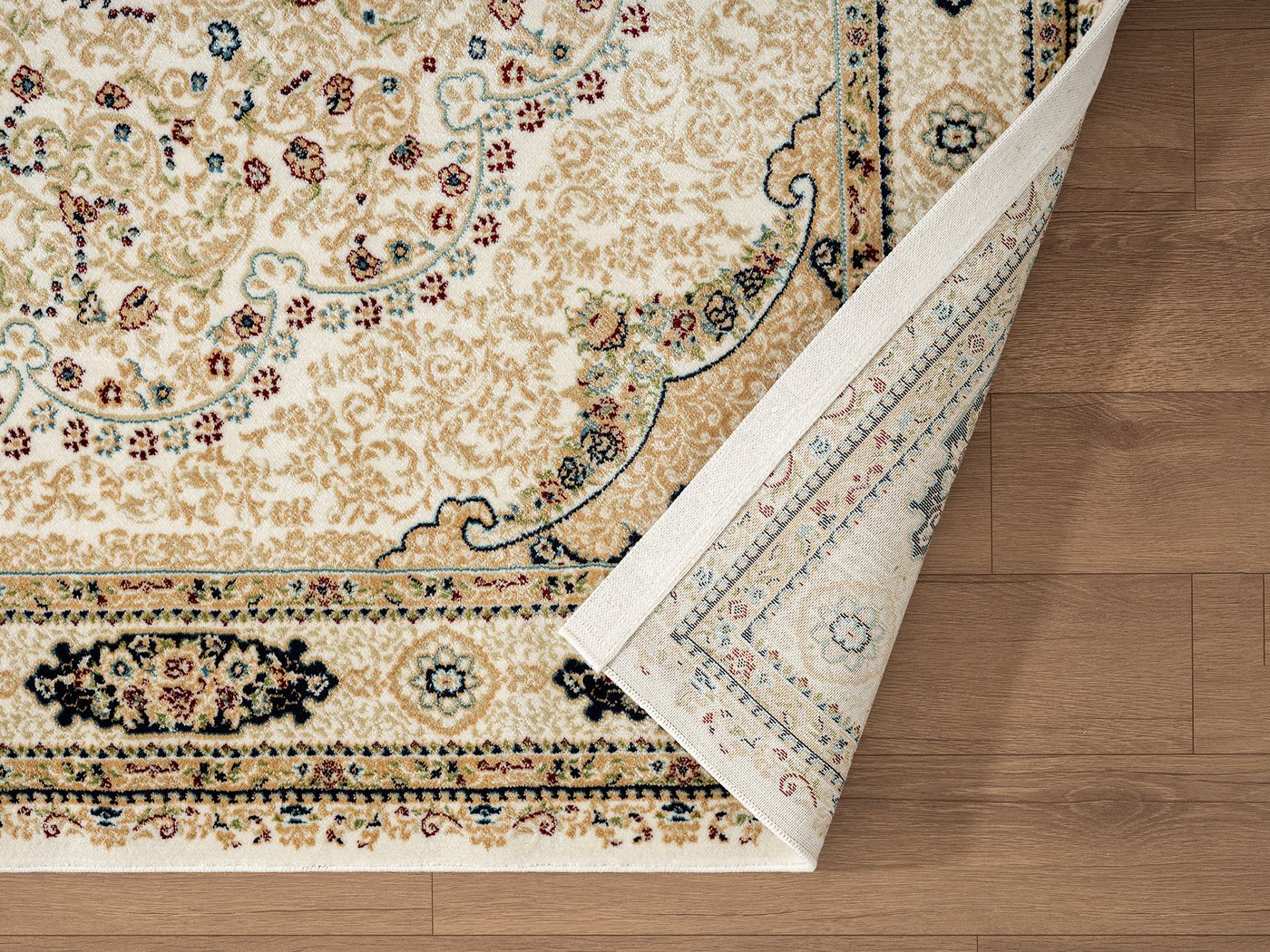Carpetilla Designteppich Designer Wohnzimmer Carpetilla Asfahan Orientalisch Knochenfarbe, Rechtetig, Höhe: 13 mm, Kurzflor – Bild 4 von 5