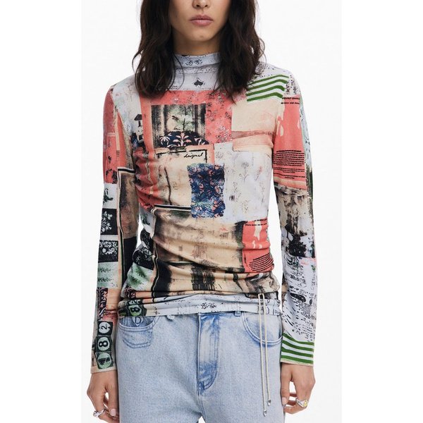 Desigual Strickpullover Damenpullover Rosa: Stylisches Langarmshirt mit Muster & Stehkragen