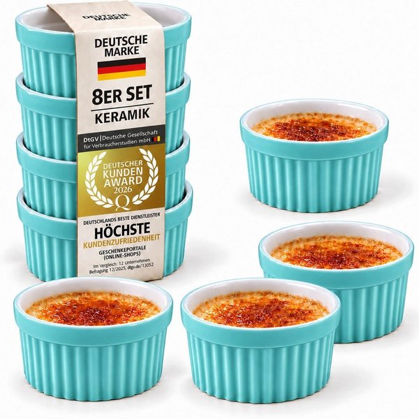 Dimono Dessertschale DIMONO Crème-Brûlée & Soufflé Förmchen – 8er Keramik Dessert Set, Keramik, (Schälchen mit 170 ml, 8-tlg), Schalen