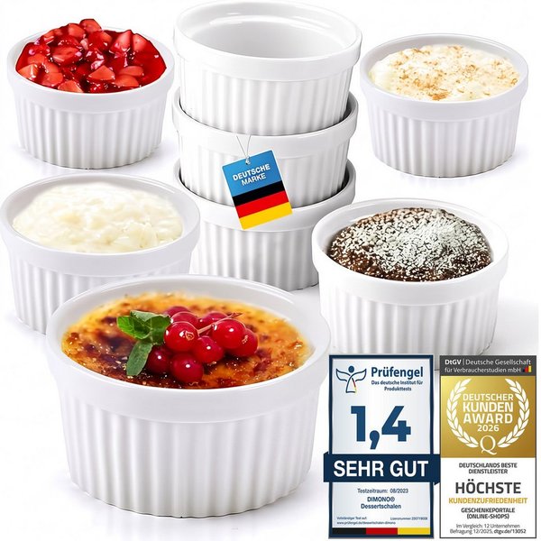 Dimono Dessertschale DIMONO Crème-Brûlée & Soufflé Förmchen – 8er Keramik Dessert Set, Keramik, (Schälchen mit 170 ml, 8-tlg), Schalen