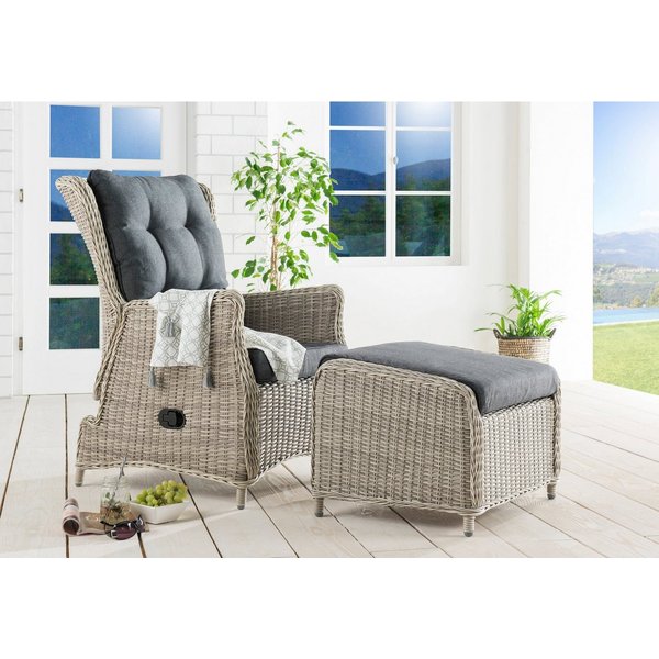 Destiny Balkonset CASA RELAX CASA Sessel mit Fußhocker, vintage grau, (4-tlg., 1 Sessel stufenlos verstellbar und 1 Fußhocker, inkl. Polster), Aluminium, Polyra