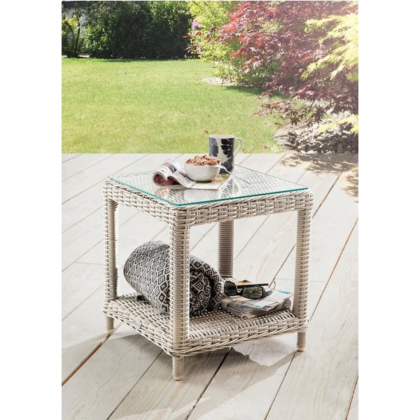 Destiny Beistelltisch MERANO (1-St), 46x46x50 cm, Polyrattangeflecht, mit aufgelegter Glasplatte