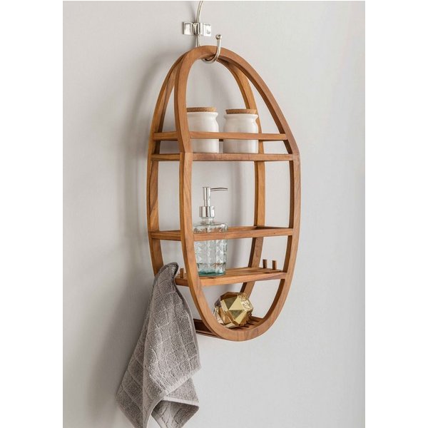 Destiny Duschablage SPA & LIVING, Wandregal, 2 Ablagefächer, oval 33x12,5x62cm, Teak
