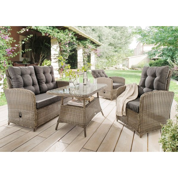 Destiny Gartenlounge-Set MERANO, (11-tlg., 1x 2er Sofa, 2x Sessel, 1x Tisch, inkl. Auflagen), Aluminium, Polyrattan
