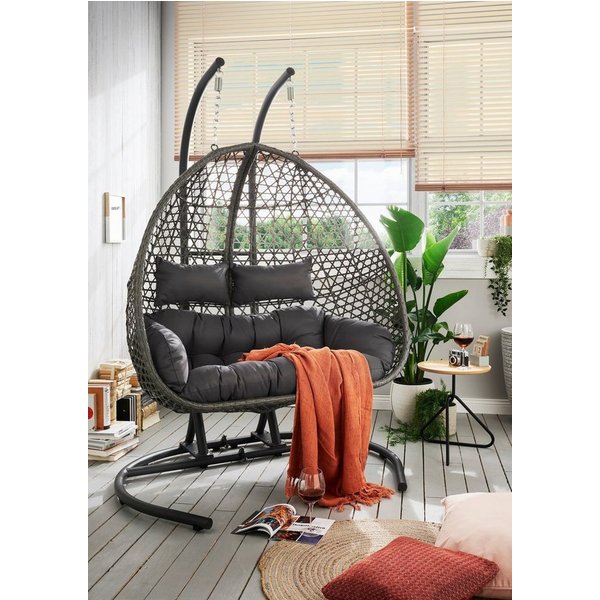 Destiny Hängesessel COCO DROP DOUBLE, Stahl, Polyrattan, mit Gestell, inkl. Auflagen