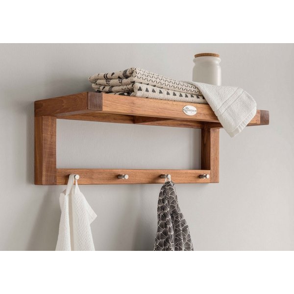Destiny Wandregal SPA & LIVING, Regal mit Haken 61,5x23x20,5 cm, Teak