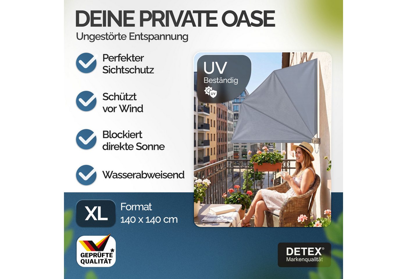 Detex Balkonsichtschutz Sichtschutz Seitenmarkise Sonnenschutz Trennwand Wandhalterung – Bild 2 von 5