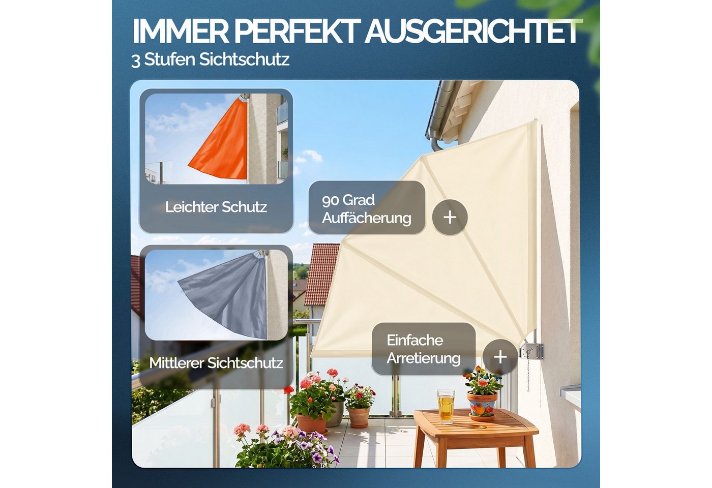 Detex Balkonsichtschutz Sichtschutz Seitenmarkise Sonnenschutz Trennwand Wandhalterung – Bild 3 von 5