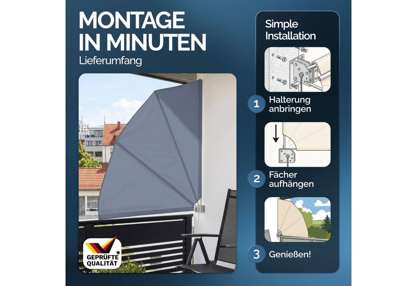 Detex Balkonsichtschutz Sichtschutz Seitenmarkise Sonnenschutz Trennwand Wandhalterung – Bild 4 von 5